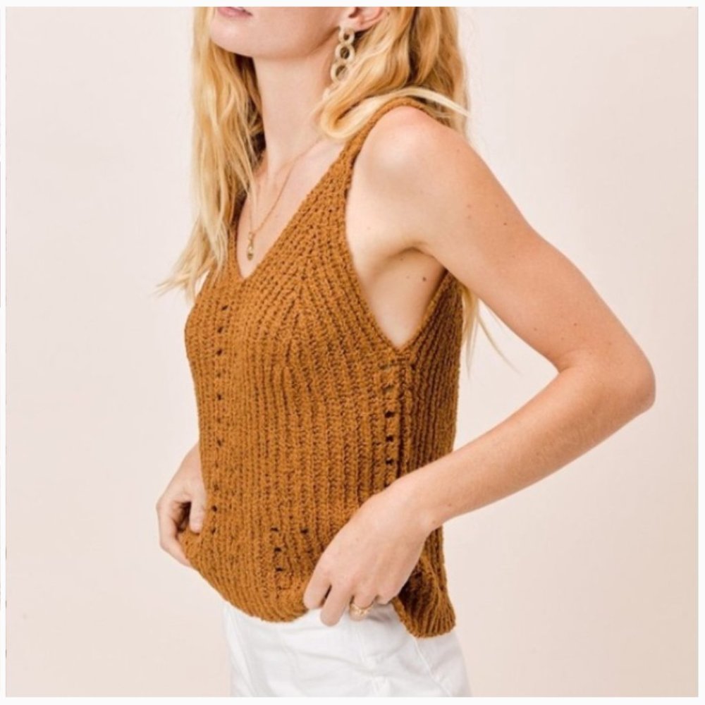 Lovestitch Rustic Ribbed Sweater Tank Top - Tobacco, Size M